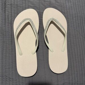 Elegant Taupe Flip Flops with Rhinestone Detail